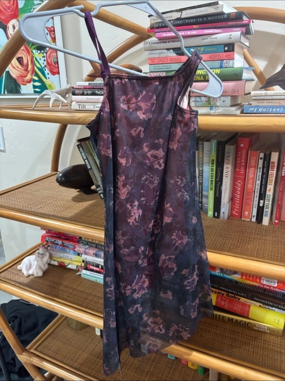 Weissman Plum and Coral Sheer Slip Dress